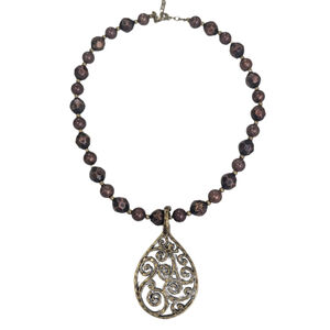 Premier Designs Boho Vintage Scroll Beaded Necklace | Removable Teardrop Pendant